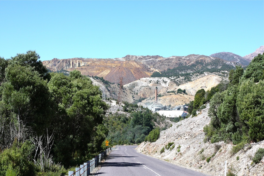 The hillsides are scarred from the mining