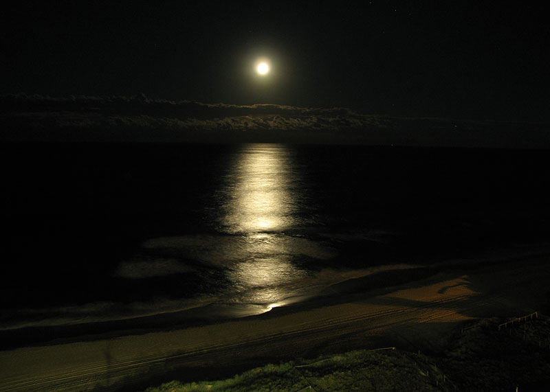 The rising moon over the ocean. A four second exposure taken from our unit balcony