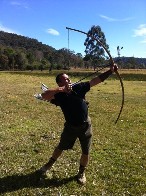 This is Owen with the 150 # long bow made by Nick Lintern. None to my knowledge have invested this kind of effort and research than Nick and Owen in this country.