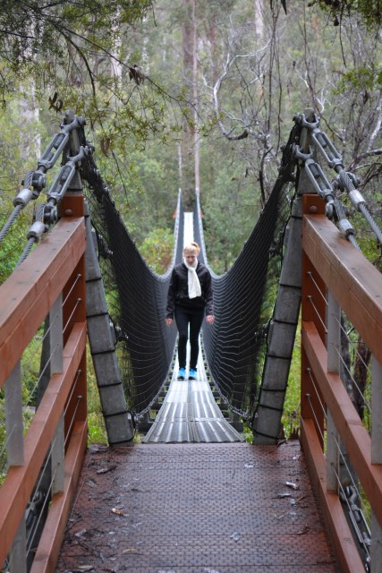 Brave daughter walks the bridge
