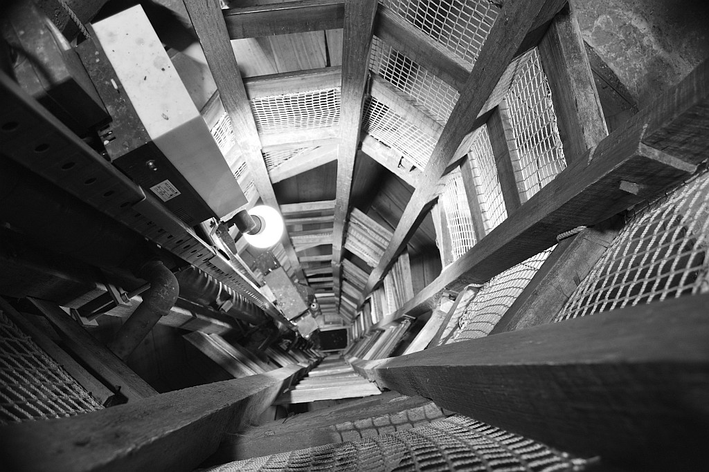 Looking down the shot tower innards.Das a long way to fall little lead drop.