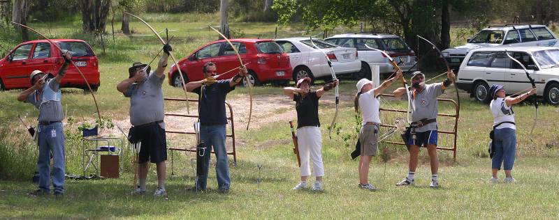 The Clout Line.  
<br />
<br />Note the number of longbows.  The Southern end of the line is popular as it is in the shade.  A couple of the usual shooters are not there and I am acting as DOS and photographer.
